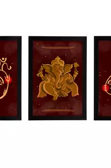 eCraftIndia Set of 3 Lord Ganesha Satin Matt Texture UV Art Painting