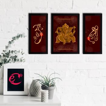 eCraftIndia Set of 3 Lord Ganesha Satin Matt Texture UV Art Painting 2