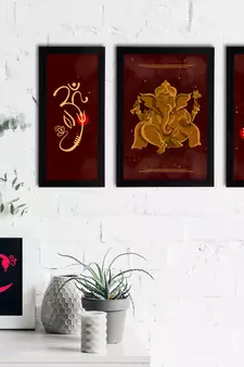 eCraftIndia Set of 3 Lord Ganesha Satin Matt Texture UV Art Painting