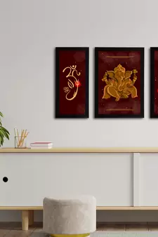 eCraftIndia Set of 3 Lord Ganesha Satin Matt Texture UV Art Painting