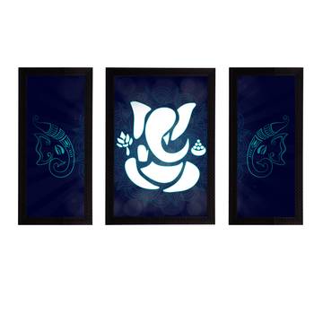eCraftIndia Set of 3 Lord Ganesha Satin Matt Texture UV Art Painting 1