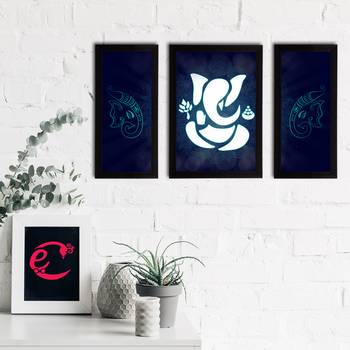 eCraftIndia Set of 3 Lord Ganesha Satin Matt Texture UV Art Painting 2