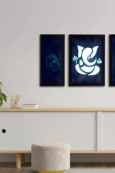 eCraftIndia Set of 3 Lord Ganesha Satin Matt Texture UV Art Painting