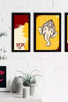 eCraftIndia Set of 3 Lord Ganesha Satin Matt Texture UV Art Painting