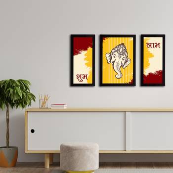 eCraftIndia Set of 3 Lord Ganesha Satin Matt Texture UV Art Painting 3