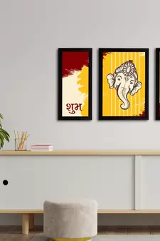 eCraftIndia Set of 3 Lord Ganesha Satin Matt Texture UV Art Painting