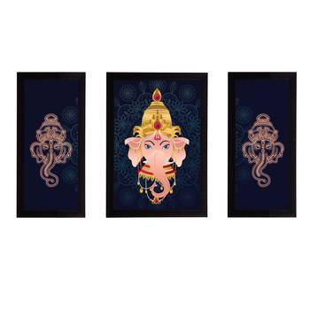 eCraftIndia Set of 3 Lord Ganesha Satin Matt Texture UV Art Painting 1