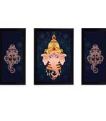 eCraftIndia Set of 3 Lord Ganesha Satin Matt Texture UV Art Painting
