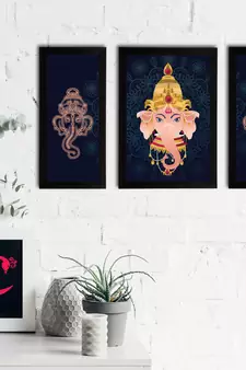 eCraftIndia Set of 3 Lord Ganesha Satin Matt Texture UV Art Painting