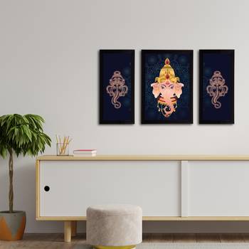 eCraftIndia Set of 3 Lord Ganesha Satin Matt Texture UV Art Painting 3