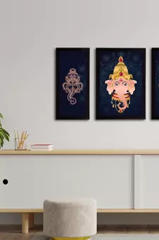 eCraftIndia Set of 3 Lord Ganesha Satin Matt Texture UV Art Painting