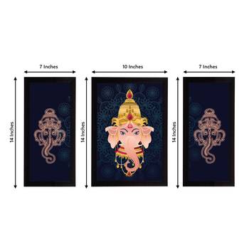 eCraftIndia Set of 3 Lord Ganesha Satin Matt Texture UV Art Painting 4