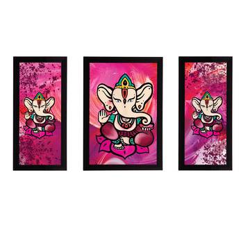 eCraftIndia Set of 3 Lord Ganesha Satin Matt Texture UV Art Painting 1
