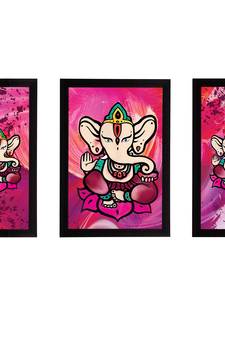 eCraftIndia Set of 3 Lord Ganesha Satin Matt Texture UV Art Painting