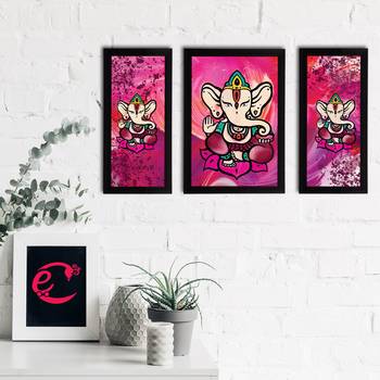 eCraftIndia Set of 3 Lord Ganesha Satin Matt Texture UV Art Painting 2