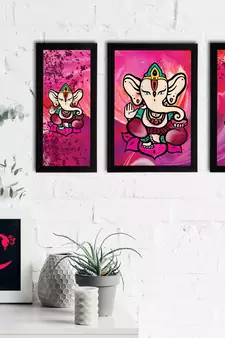 eCraftIndia Set of 3 Lord Ganesha Satin Matt Texture UV Art Painting