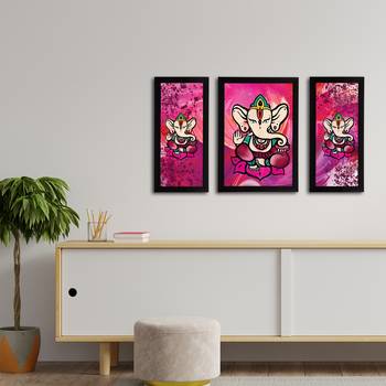 eCraftIndia Set of 3 Lord Ganesha Satin Matt Texture UV Art Painting 3