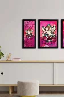 eCraftIndia Set of 3 Lord Ganesha Satin Matt Texture UV Art Painting