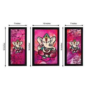 eCraftIndia Set of 3 Lord Ganesha Satin Matt Texture UV Art Painting 4