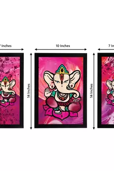 eCraftIndia Set of 3 Lord Ganesha Satin Matt Texture UV Art Painting