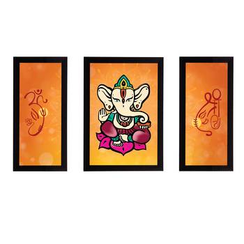 eCraftIndia Set of 3 Lord Ganesha Satin Matt Texture UV Art Painting 1