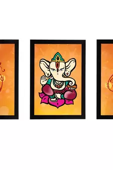 eCraftIndia Set of 3 Lord Ganesha Satin Matt Texture UV Art Painting