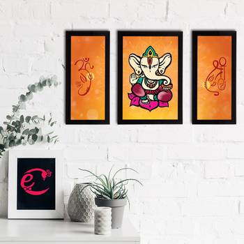 eCraftIndia Set of 3 Lord Ganesha Satin Matt Texture UV Art Painting 2