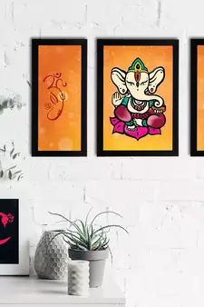 eCraftIndia Set of 3 Lord Ganesha Satin Matt Texture UV Art Painting