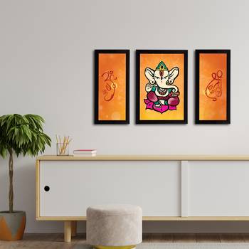 eCraftIndia Set of 3 Lord Ganesha Satin Matt Texture UV Art Painting 3
