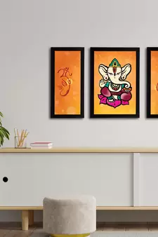 eCraftIndia Set of 3 Lord Ganesha Satin Matt Texture UV Art Painting