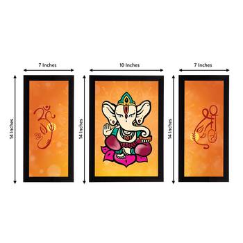 eCraftIndia Set of 3 Lord Ganesha Satin Matt Texture UV Art Painting 4