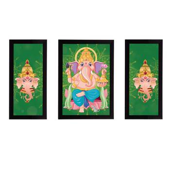 eCraftIndia Set of 3 Lord Ganesha Satin Matt Texture UV Art Painting 1