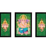 eCraftIndia Set of 3 Lord Ganesha Satin Matt Texture UV Art Painting