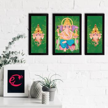 eCraftIndia Set of 3 Lord Ganesha Satin Matt Texture UV Art Painting 2