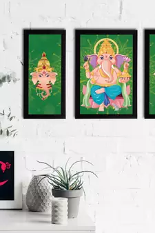 eCraftIndia Set of 3 Lord Ganesha Satin Matt Texture UV Art Painting