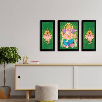 eCraftIndia Set of 3 Lord Ganesha Satin Matt Texture UV Art Painting 3