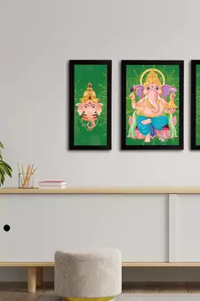 eCraftIndia Set of 3 Lord Ganesha Satin Matt Texture UV Art Painting