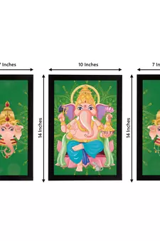 eCraftIndia Set of 3 Lord Ganesha Satin Matt Texture UV Art Painting