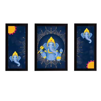 eCraftIndia Set of 3 Lord Ganesha Satin Matt Texture UV Art Painting 1