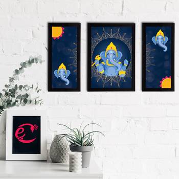 eCraftIndia Set of 3 Lord Ganesha Satin Matt Texture UV Art Painting 2