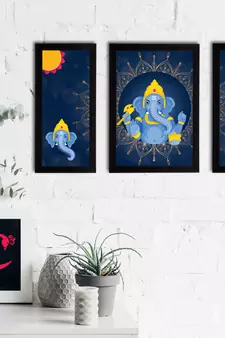 eCraftIndia Set of 3 Lord Ganesha Satin Matt Texture UV Art Painting