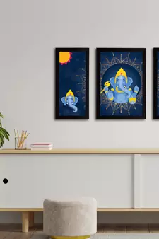 eCraftIndia Set of 3 Lord Ganesha Satin Matt Texture UV Art Painting