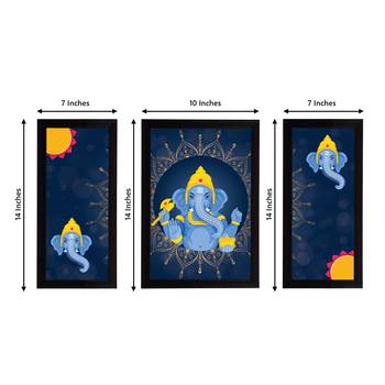 eCraftIndia Set of 3 Lord Ganesha Satin Matt Texture UV Art Painting 4