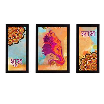 eCraftIndia Set of 3 Lord Ganesha Satin Matt Texture UV Art Painting 1