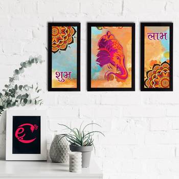 eCraftIndia Set of 3 Lord Ganesha Satin Matt Texture UV Art Painting 2