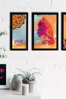 eCraftIndia Set of 3 Lord Ganesha Satin Matt Texture UV Art Painting