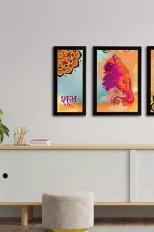 eCraftIndia Set of 3 Lord Ganesha Satin Matt Texture UV Art Painting