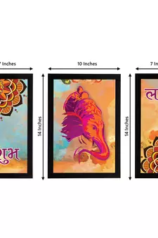 eCraftIndia Set of 3 Lord Ganesha Satin Matt Texture UV Art Painting