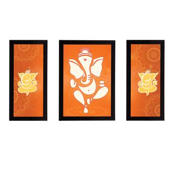 eCraftIndia Set of 3 Lord Ganesha Satin Matt Texture UV Art Painting 1