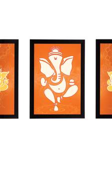 eCraftIndia Set of 3 Lord Ganesha Satin Matt Texture UV Art Painting